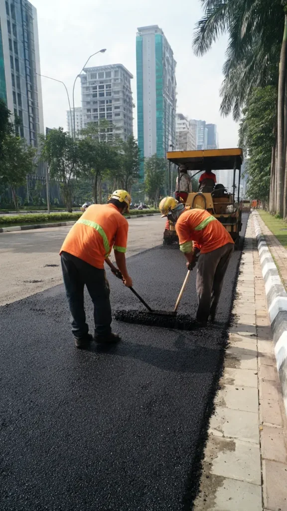 Proyek Pengaspalan di Penjaringan